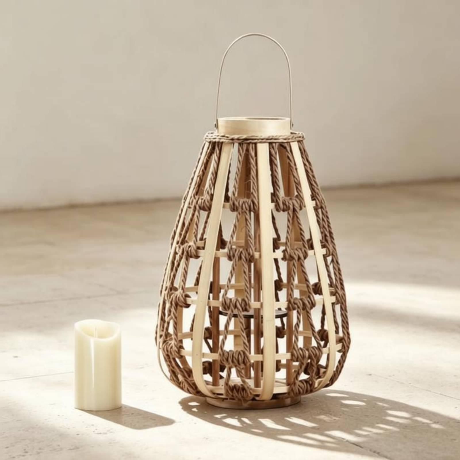 Candle Holder Decor - Portavelas de Cuerda de Madera Natural,