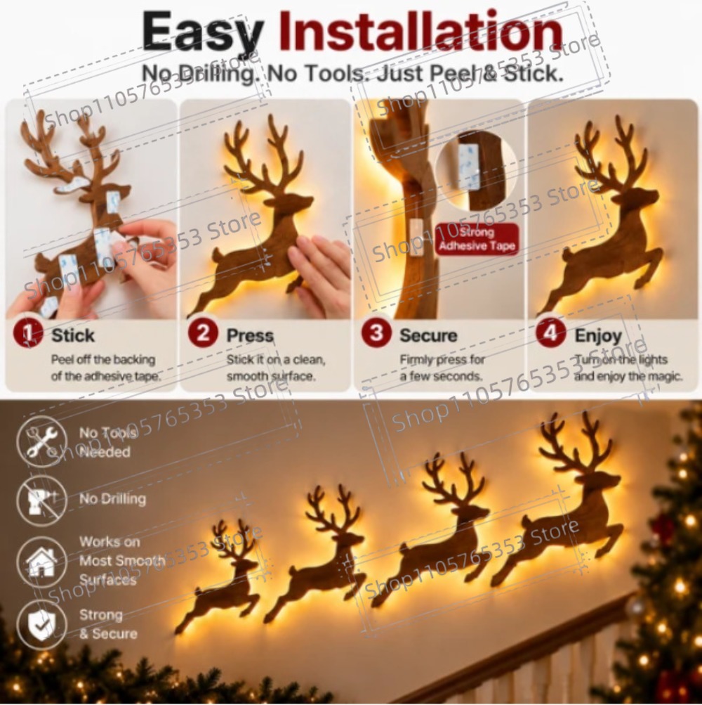 Decoración navideña con renos  - Wall Sticker reseña y precio