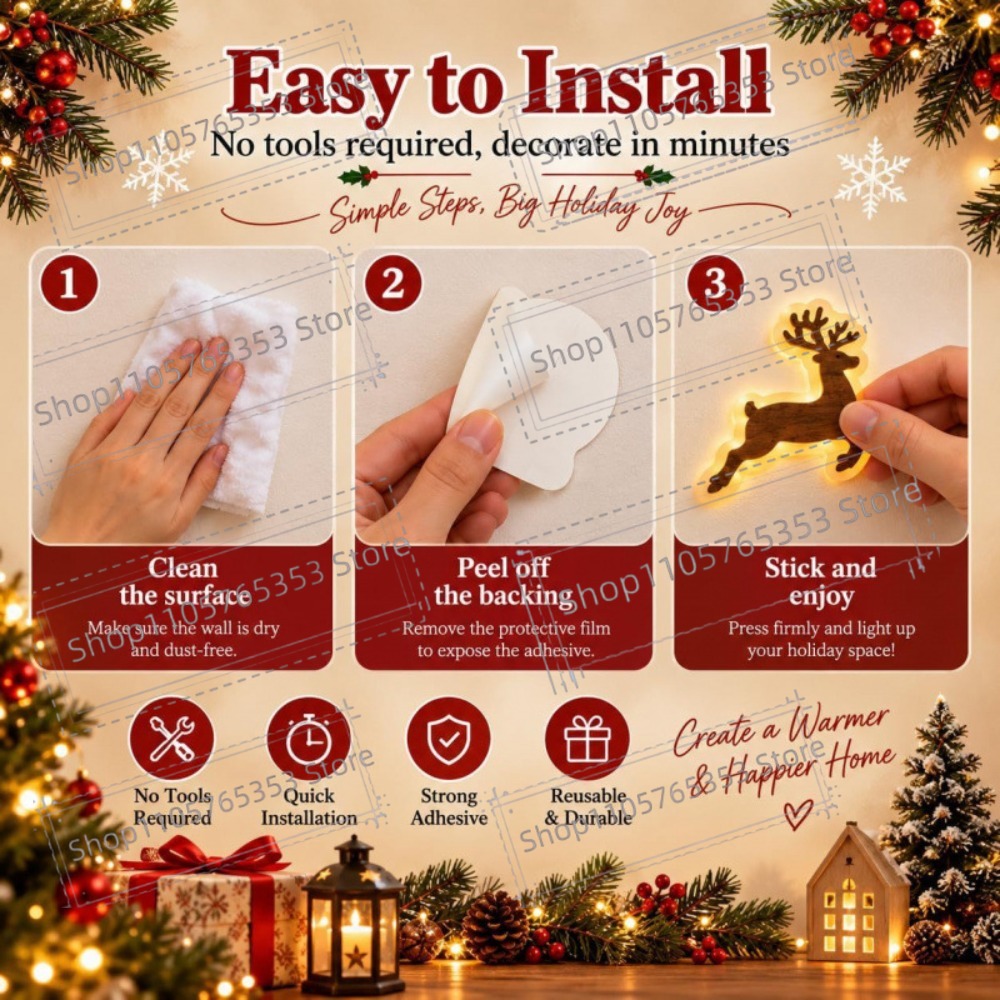 Decoración navideña con renos  - Wall Sticker reseña y precio